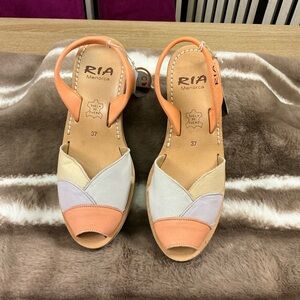 RIA Menorca Women's Sandals - Orange, Cream, and Gray , Sz 37